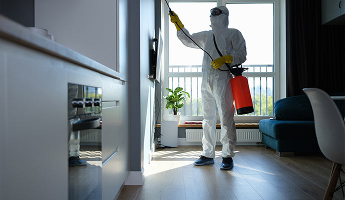 A professional performing biohazard cleanup