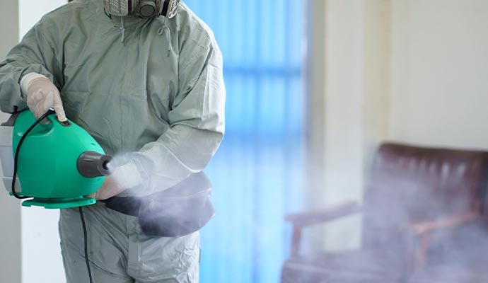 Professional worker removing smoke odor Professional worker removing smoke odor