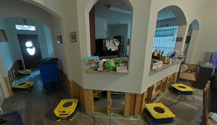 A living room filled with water extractor